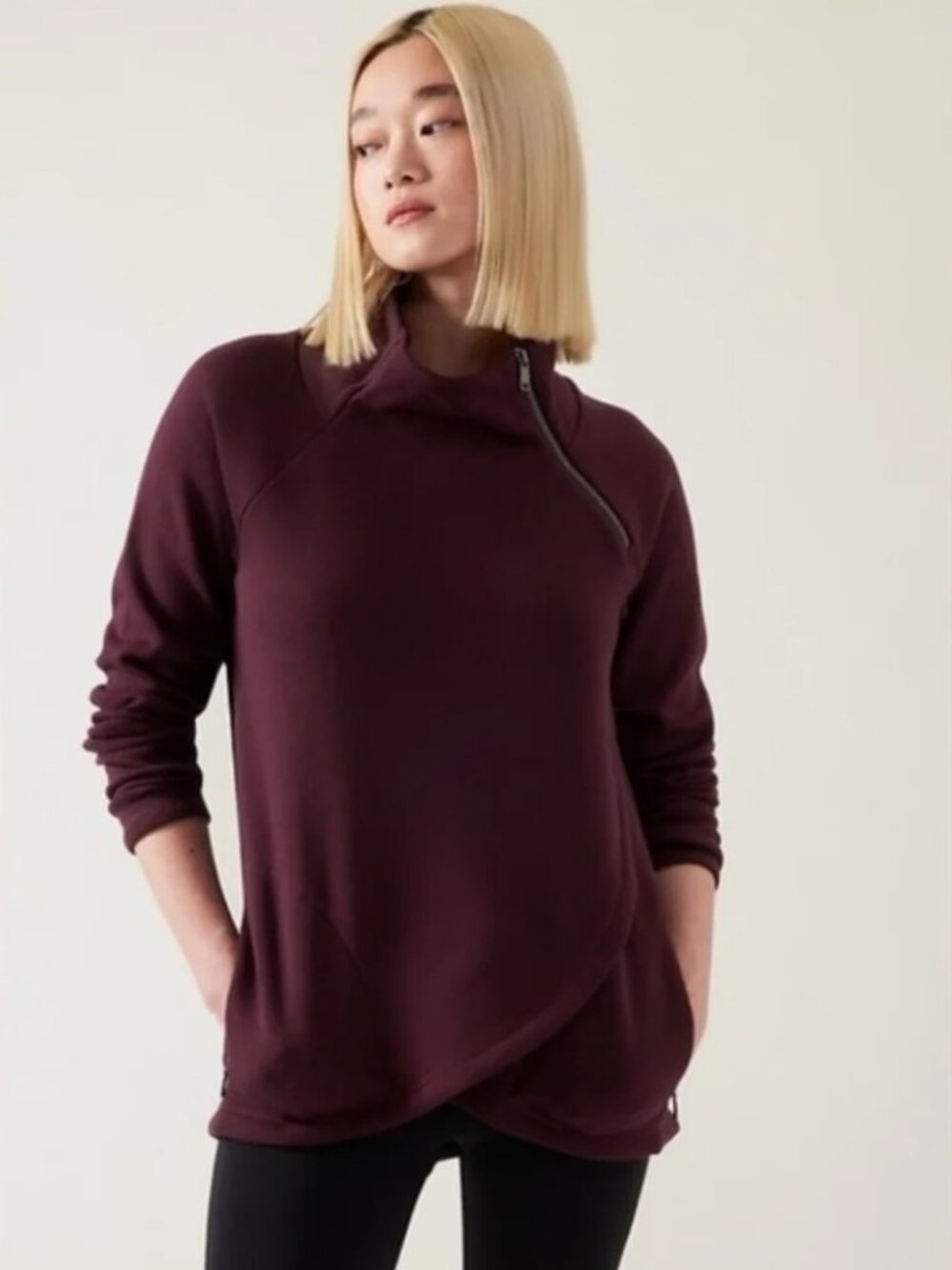 Athleta Cozy Karma Asym Pullover - Burgundy